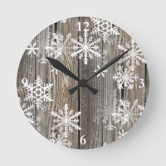 Snowflakes Rustige houtklok Ronde Klok (Voorkant)