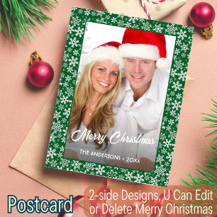 Snowflakes Script Green van de familie-fotoserie Feestdagenkaart