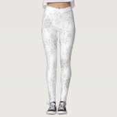 Snowflakes Silver Glitter Winter of Kerstmis Leggings (Voorkant)