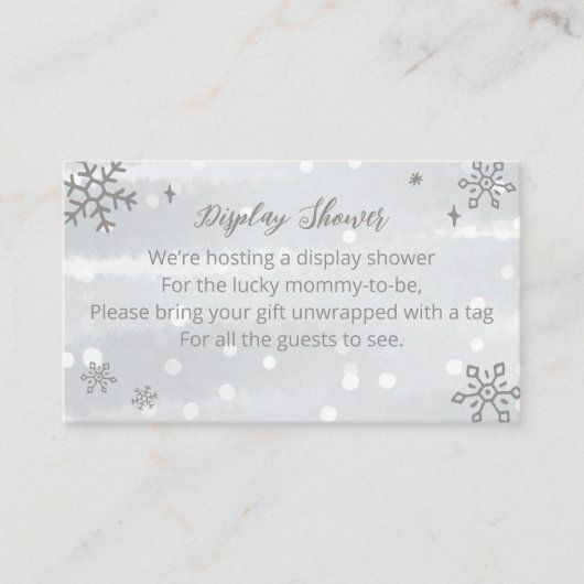 Snowflakes Silver Grey Baby shower Display Shower Informatiekaartje (Voorkant)