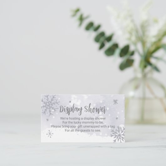 Snowflakes Silver Grey Baby shower Display Shower Informatiekaartje (Staand voorkant)