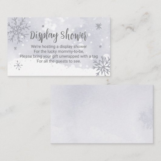 Snowflakes Silver Grey Baby shower Display Shower Informatiekaartje (Voorkant / Achterkant)