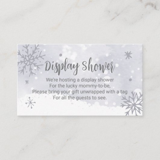 Snowflakes Silver Grey Baby shower Display Shower Informatiekaartje (Voorkant)