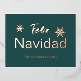 Snowflakes Simple Feliz Navidad Roos Gold Folie Feestdagen Briefkaart