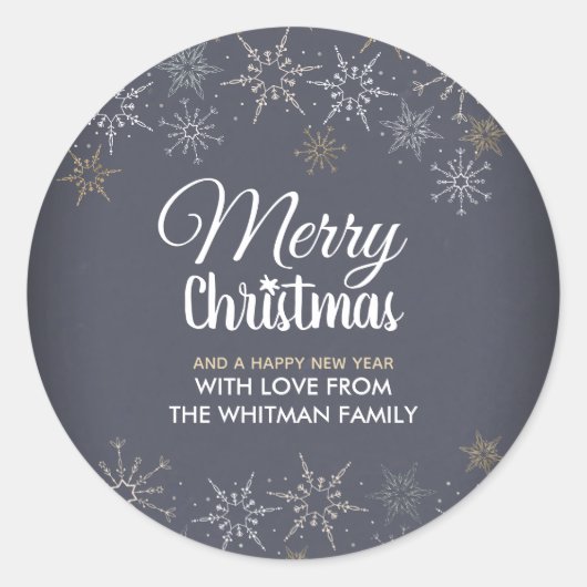 Snowflakes Slate Grey Charcoal Ronde Sticker (Voorkant)