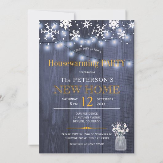 Snowflakes snaarlicht winterpartij kaart (Voorkant)