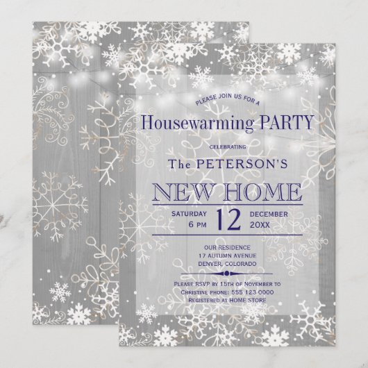 Snowflakes snaarlicht winterpartij kaart (Voorkant / Achterkant)