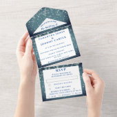 Snowflakes Sneeuwblauw WinterWonderland Weddenscha All In One Uitnodiging (Afscheurbaar)