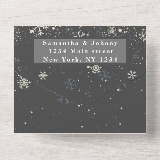 Snowflakes Sneeuwgrijze winterWonderland Weddensch All In One Uitnodiging (Achterkant)