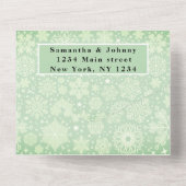 Snowflakes Sneeuwgroene winter Wonderland Weddensc All In One Uitnodiging (Achterkant)