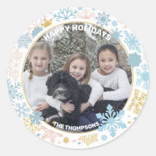 Snowflakes Sneeuwroze Blauwe Kerstmis Feestdagen F Ronde Sticker
