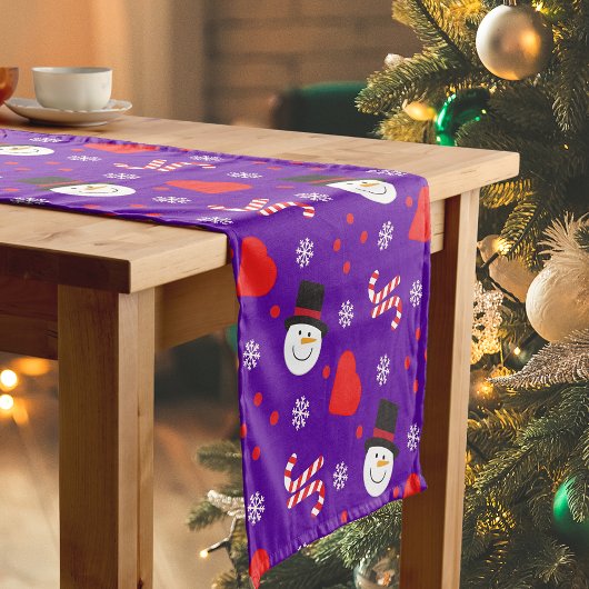 Snowflakes Snowman Candy Canes Blue Background Korte Tafelloper