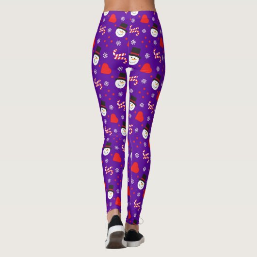 Snowflakes Snowman Candy Canes Blue Background Leggings (Achterkant)