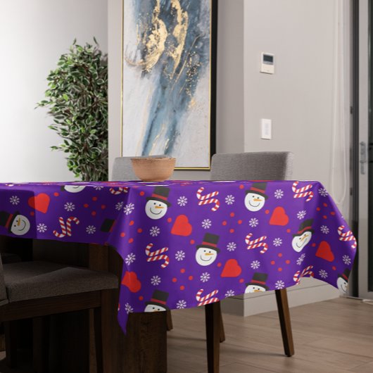 Snowflakes Snowman Candy Canes Blue Background Tafelkleed