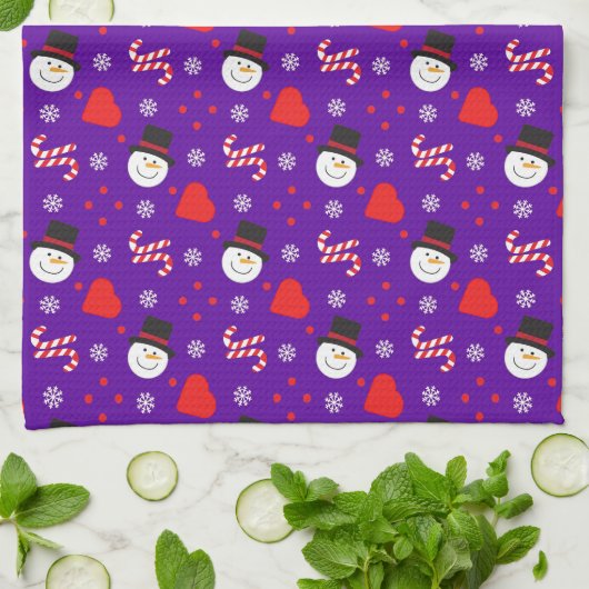 Snowflakes Snowman Candy Canes Blue Background Theedoek (Gevouwen)