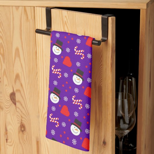 Snowflakes Snowman Candy Canes Blue Background Theedoek (Derde Gevouwen)