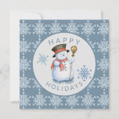 Snowflakes Snowman Prettige feestdagen Blue Grey Feestdagenkaart (Voorkant)