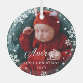 Snowflakes & Stars Baby's eerste kerstfoto Glas Ornament (Voorkant)