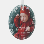 Snowflakes & Stars Baby's eerste kerstfoto Glas Ornament (Voorkant Rechts)
