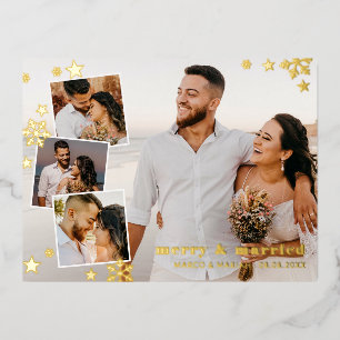 Snowflakes Stars Merry Married Photo Collage Folie Feestdagen Briefkaart