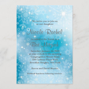 Snowflakes Ster van David Bat Mitzvah Uitnodiging
