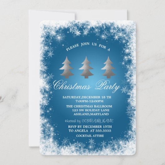 Snowflakes, sterren, Pine Tree Blue-kerstparty Kaart (Voorkant)