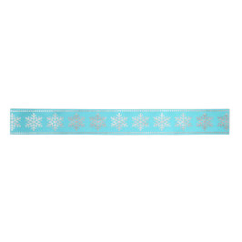 Snowflakes Stripes Silver Beach Ocean Blue Satijnen Lint