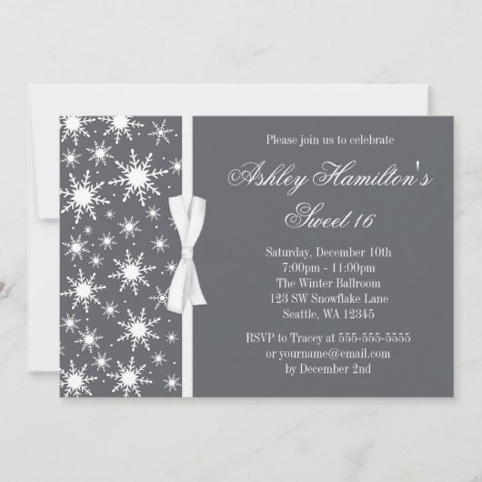 Snowflakes Sweet 16 Winter Wonderland Grey Kaart (Voorkant)
