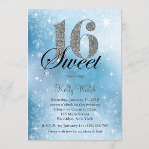 Snowflakes Sweet 16 Winter Wonderland Uitnodiging