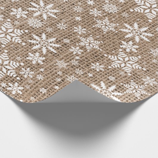 Snowflakes - Tan Burlap-textuur Cadeaupapier (Hoek)