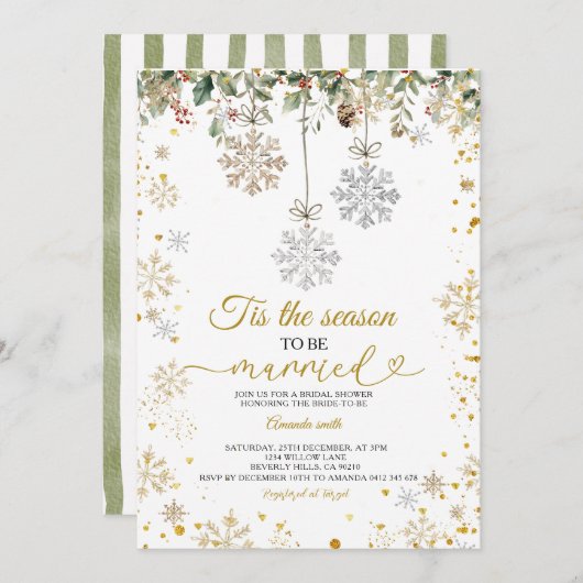 Snowflakes Tis The Season to Be Married Bridal  Kaart (Voorkant / Achterkant)