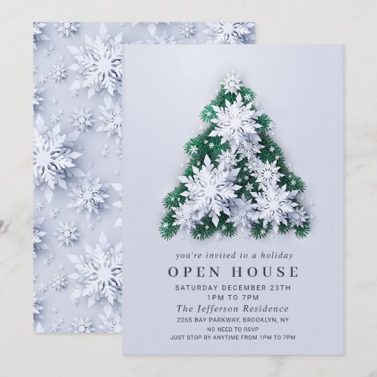 Snowflakes Tree CHRISTMAS HOLIDAY OPEN HOUSE Kaart (Voorkant / Achterkant)