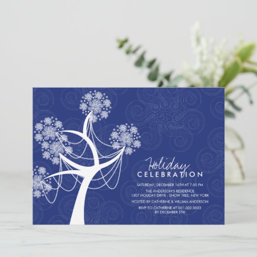 Snowflakes Tree Fairy Lights Vakantie Uitnodigen Kaart (Staand voorkant)