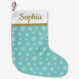 Snowflakes Turquoise model gepersonaliseerde naam Kleine Kerstsok