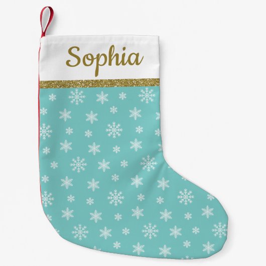 Snowflakes Turquoise model gepersonaliseerde naam Kleine Kerstsok (Voorkant)