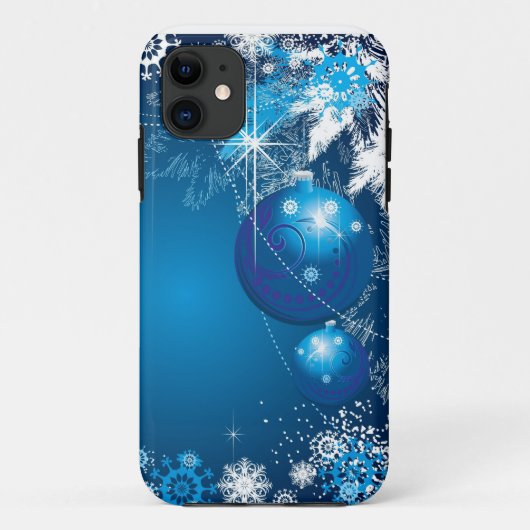 Snowflakes van de feestdag, blauwe boom Case-Mate iPhone case (Achterkant)