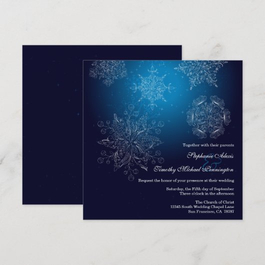 Snowflakes van de zeemacht wintertrouwuitnodiging kaart (Voorkant / Achterkant)