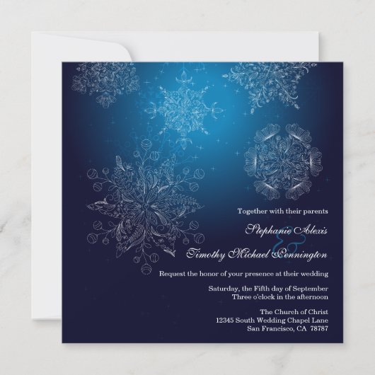 Snowflakes van de zeemacht wintertrouwuitnodiging kaart (Voorkant)