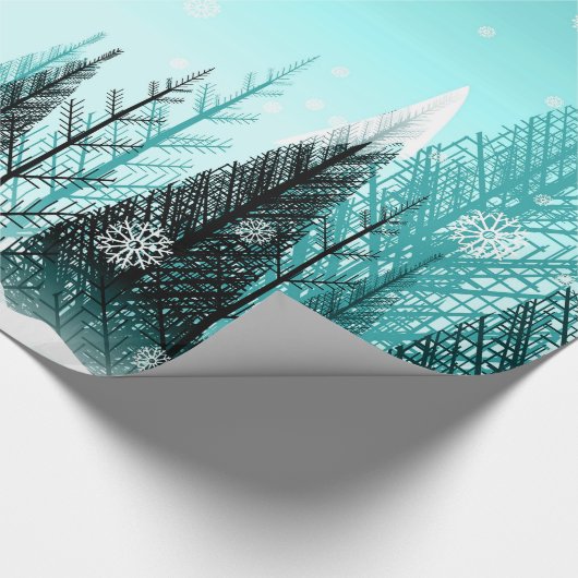 Snowflakes van het Aqua Winter Forest Cadeaupapier (Hoek)