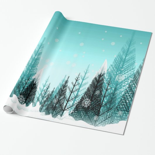 Snowflakes van het Aqua Winter Forest Cadeaupapier (Uitgerold)