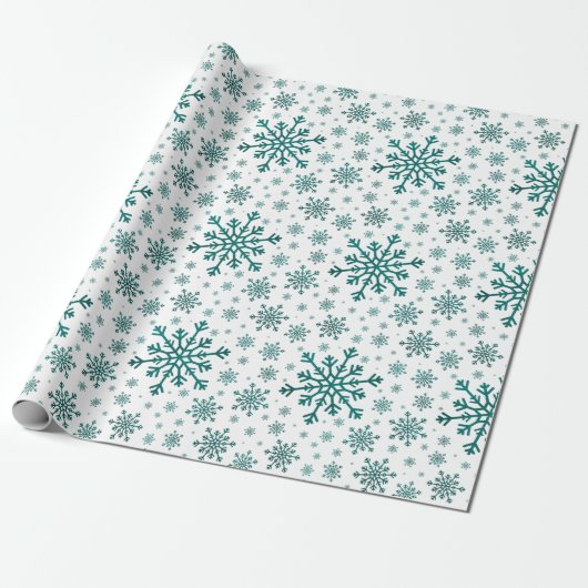 Snowflakes van smaragdgroen op de winter cadeaupapier (Uitgerold)