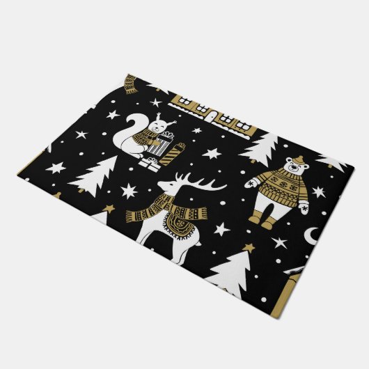Snowflakes, van zwarte en witte kerst deurmat (Schuin)