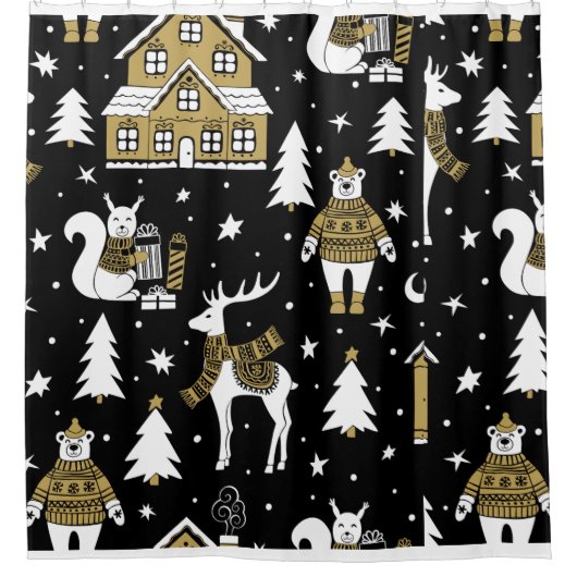 Snowflakes, van zwarte en witte kerst douchegordijn (Voorkant)