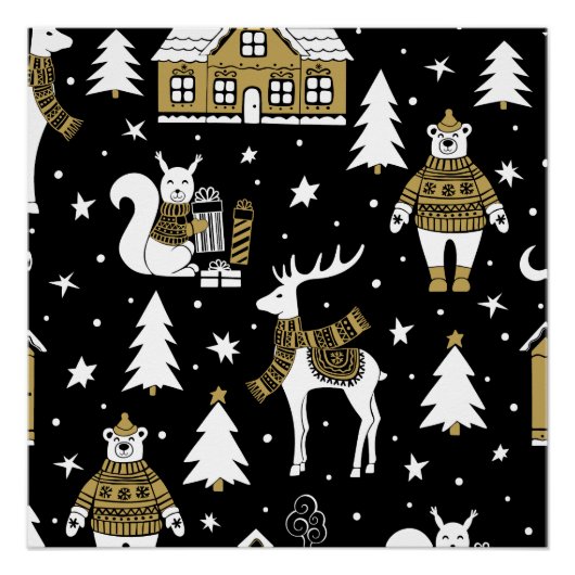 Snowflakes, van zwarte en witte kerst perfect poster (Voorkant)