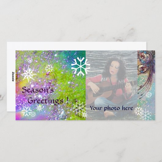 SNOWFLAKES, violet, groen, blauw, wit Feestdagenkaart (Voorkant / Achterkant)