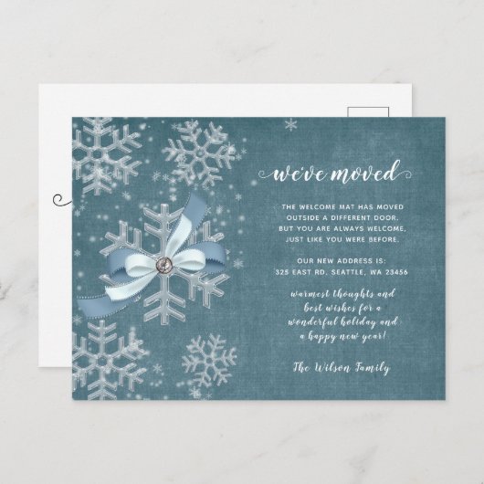 Snowflakes Vlamt Holiday Moving Aankondiging Briefkaart (Voorkant / Achterkant)