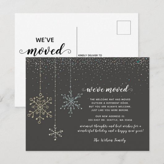 Snowflakes Vlamt Holiday Moving Aankondiging Briefkaart (Voorkant / Achterkant)