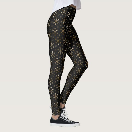 Snowflakes voor feestdagen, zwart en gouden kerstm leggings (Rechts)