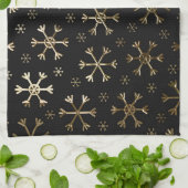 Snowflakes voor feestdagen, zwart en gouden kerstm theedoek (Gevouwen)