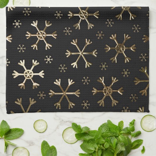 Snowflakes voor feestdagen, zwart en gouden kerstm theedoek (Gevouwen)